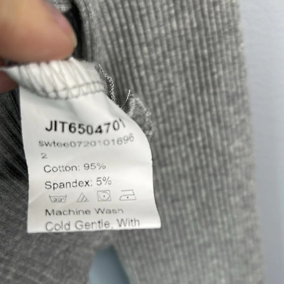 5/$25 SHEIN Qutie Lettuce Trim Knot Front RibKnit Tee Grey Cropped Long Sleeve L - Picture 9 of 11